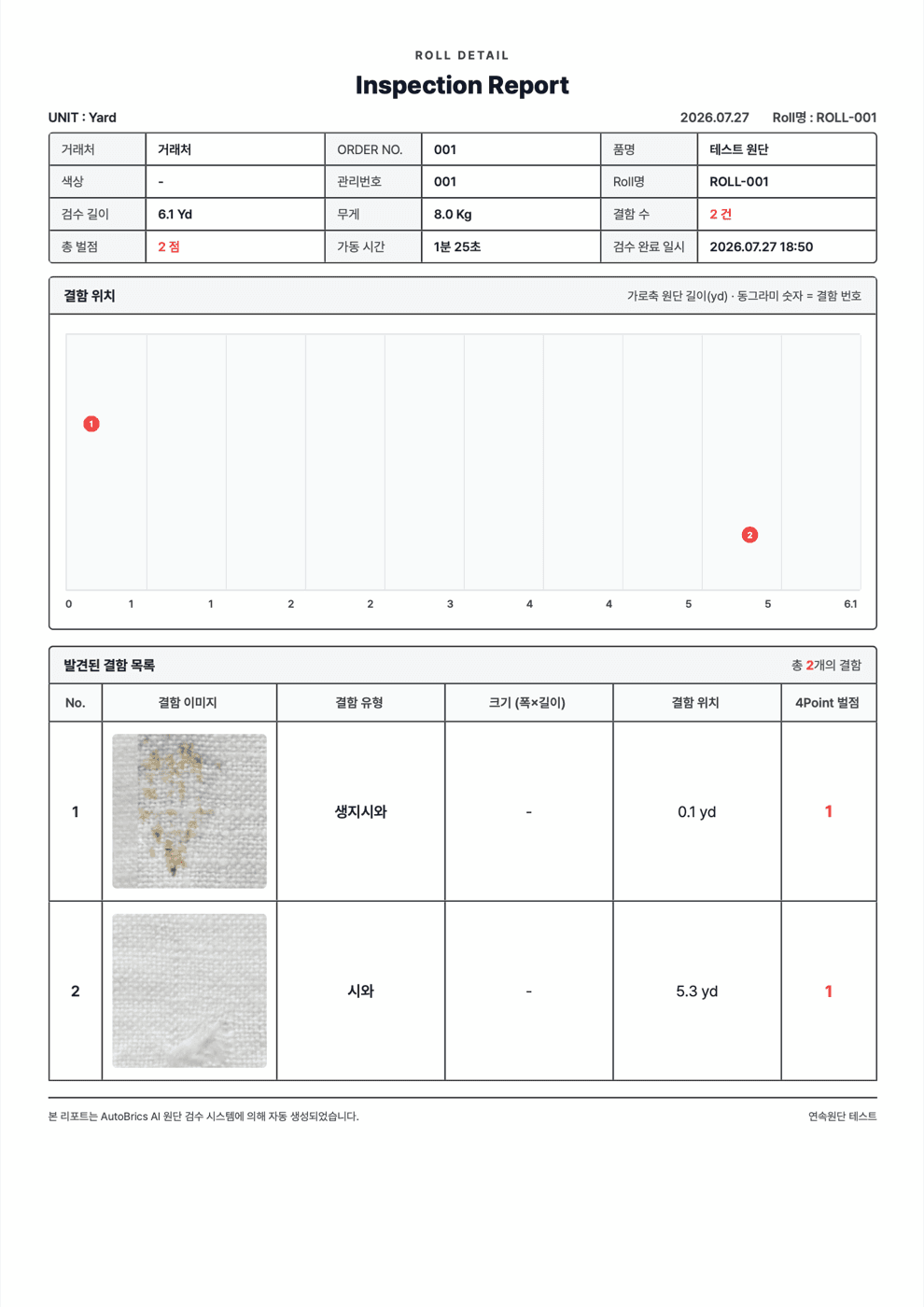 Roll 검사 리포트 양식 예시